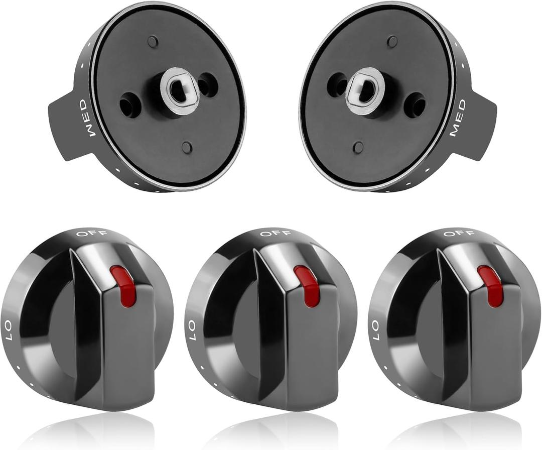 DG64-00473B Top Burner Control Dial Knob Compatible for Sam-Sung Stove Knobs Replacements/Sam-Sung Oven Knobs Replacements/Electric Stove Knobs Replacements(5packs Metal) (Black)