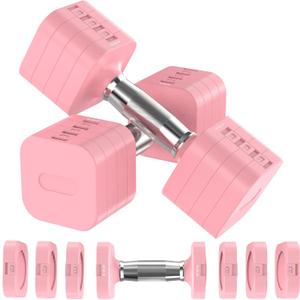 22LBS Adjustable Dumbbells Set, Adjustable Weight Dumbbells with 4 Levels 4.4lb, 6.6lb, 8.8lb, 11lb, Hand Weights Sets for Women/Men Home Gym Full Body Workout (Pink)
