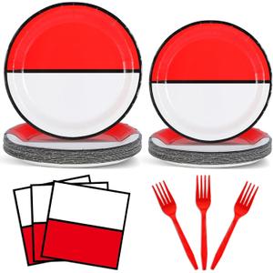 ZOIIWA Cartoon Animation Birthday Party Supplies Cartoon Ball Paper Plates and Napkins Video Game Party Plates Animation Themed Tableware Set for Kids Boys Girls Birthday Decorations
