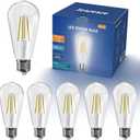 Jensense LED Edison Light Bulbs 8 Watt Dimmable 5000K Daylight White, E26 60 Watt Equivalent, Vintage Bulbs 800lm CRI 90 Clear Glass 6 Pack