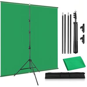 2-in-1 Green Backdrop Stand Kit, I-Frame Design - 8'(H) x 5'(W) Portable Photography Background Stand with 6.5 'x 5' Green Backdrop & Carry Bag for Video Streaming, Zoom Meetings, Parties