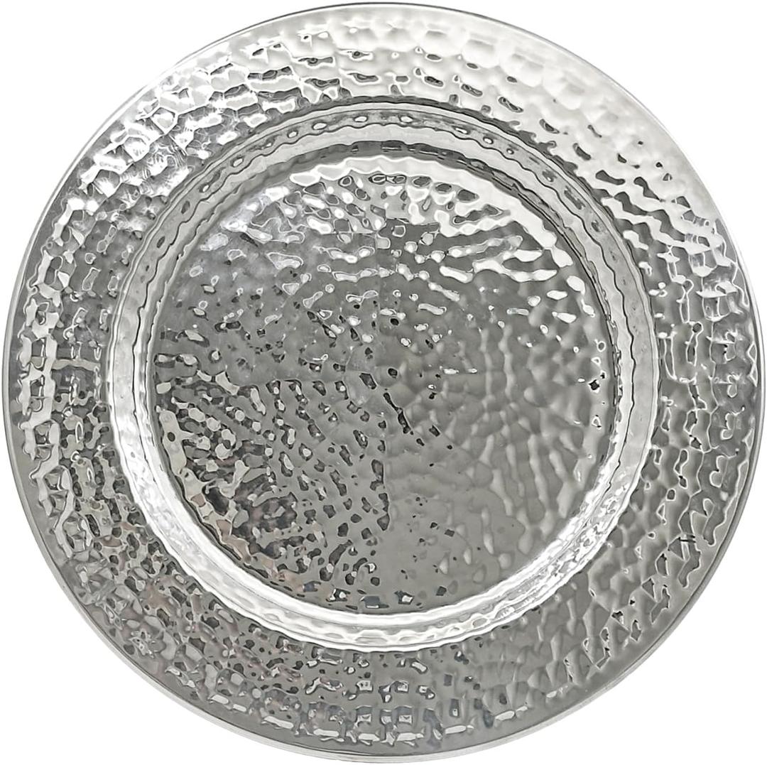 13-Inch Stainless Steel Hammered Charger Plates, Silver Dinner Plate Chargers Set of 6, Round Server Ware