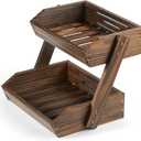 Large Capacity 2-Tier Wooden Fruit Basket, Durable Acacia Wood, 10.5" Tall, Spacious for Produce, Vegetables, Bread Storage and Home Kitchen Countertop