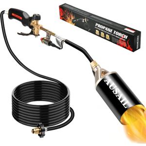 Propane Torch Weed Burner,Blow Torch,Heavy Duty,High Output 1,800,000 BTU,Flamethrower with Turbo Trigger Push Button Igniter and 10 FT Hose for Roof Asphalt,Ice Snow,Road Marking,Charcoal(Black)