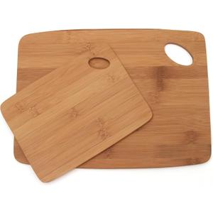 Lipper International Bamboo Wood Thin Kitchen Cutting Boards with Oval Hole in Corner, Set of 2 Boards, 6" x 8" and 9" x 12"