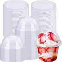 50 Pack 8oz Disposable Clear Plastic Cups with Dome Lids(Hole in the Lid),PET Dessert Cups,Disposable Snack Bowls for Ice Cream,Cake,Fruit,Parfait, Pudding and Jello Shot