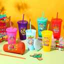 28 Pcs Fiesta Tumbler with Straw and Lid 24 oz Mexican Water Bottle Iced Coffee Travel Mug Cup Reusable Plastic Cups for Cinco De Mayo Party Decorations Fiesta Taco Birthday Party (Vivid)
