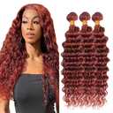Reddish Brown Human Hair Bundles Color 33 Deep Wave Bundle Mixed Length 24 26 28 Inch Double Weft Unprocessed Brazilian Virgin Remy Hair Copper Red Deep Curly Bundles Silky and Soft