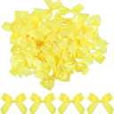 MECCANIXITY 50Pcs Mini Ribbon Bow 2.5" Mini Fabric Satin Ribbon Flower Bows for Craft DIY Sewing Wedding Birthday Party Yellow