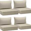 AAAAAcessories Outdoor Seat Cushions for Chairs, Fade-Resistant, Waterproof Patio Furniture Replacement Cushions, 25.5" x 25.5" x 5" + 25.5" x 13.5", Set of 4, Beige