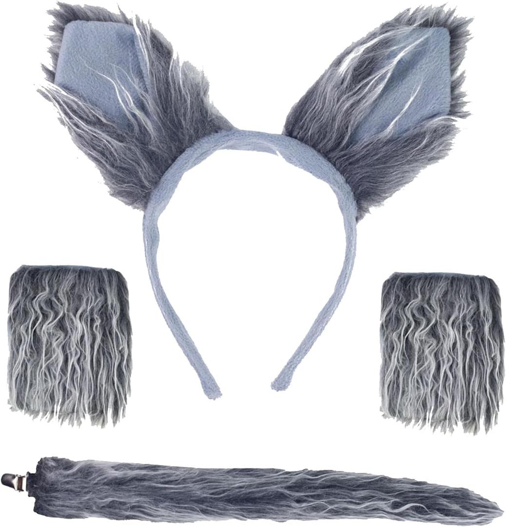 Wolf Costume Set Grey Wolf Ears Headband, Gloves and Tails, Grey Wolves Costume Accessories for Party Halloween Dress Up Performances Costumes Parties Cosplay