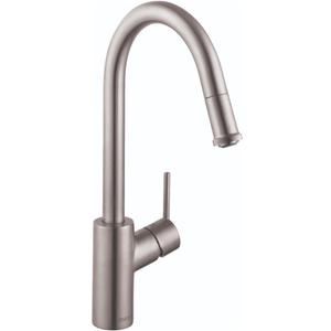 hansgrohe Talis S Stainless Steel High Arc Kitchen Faucet, Kitchen Faucets with Pull Down Sprayer, Faucet for Kitchen Sink, Magnetic Docking Spray Head, Stainless Steel Optic 14872801 (1.75)