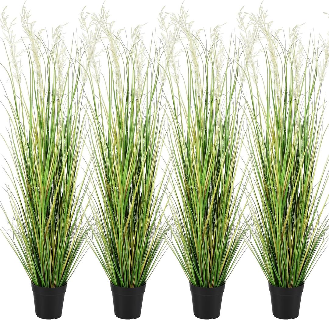 Jexine 4 Pcs 5 ft Tall Artificial Grass Plant Potted Artificial Greenery Floor Plants Faux Pampas Grass Tall in Pot for Housewarming Gift House Garden Bathroom Lobby Outdoor Decoration