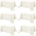 6-Pack Ivory Tablecloths for Rectangle Tables, 90 x 132 Inches, Stain-Resistant Polyester Fabric for 8 Foot Tables - Washable Table Covers for Weddings, Banquets, Birthday Parties, Events