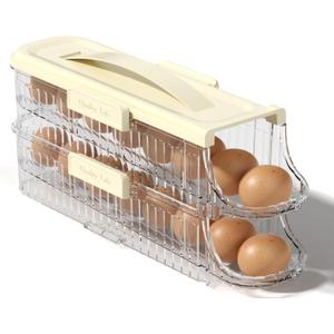 Egg Holder for Fridge Automatic Rolling, Egg Storage Container Organizer Dispenser for Refrigerator Stackable Removable Inner Tray, Egg Accessories (Clear, 1 Row-2 Tiers)
