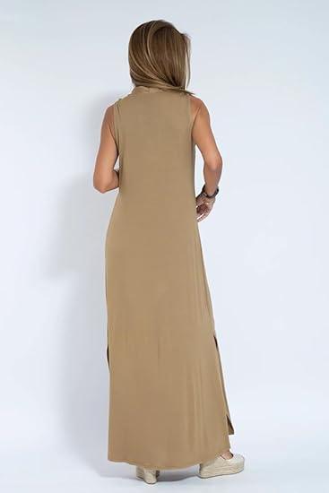 Womens Sleeveless Maxi Dress  S Beige 
Casual Loose Fit Long Tank Dresses