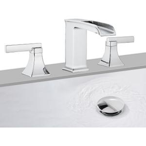 Chrome Bathroom Sink Faucet,Sanliv 3-Piece Widespread Bathroom Faucets for 3-Hole Sinks 4-8 inch,2-Handle Waterfall Vanity Faucet with Drain Assembly,Polished Chrome