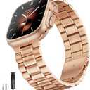 Bestig Compatible with Apple Watch Bands for Men Women 49mm 46mm 45mm 44mm 42mm(Series 3 2 1), Stainless Steel Metal Business Wristband Strap for iWatch Ultra Series 11 10 9 8 7 6 SE 5 4, Rose Gold