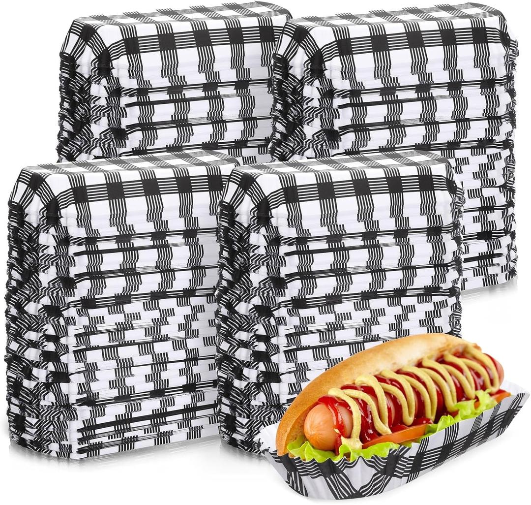 Yinkin 300 Pcs Paper Hot Dog Trays Valentine's Day 6 Inch Food Trays Concession Stand Supplies Disposable Hot Dog Holder Paper Hotdog Boats Rectangular Liners for Christmas Party