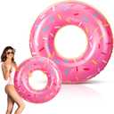 Large Donut Pool Float Inflatable Pool Float Tube 48 Inch Donut Swimming Rings Swim Rings with Sprinkles Doughnut Pool Floatie Blow Up Swimming Raft for Adults Beach Party Supplies
