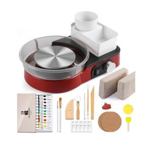 Pottery Wheel for Kids Adults and Beginners - Complete Pottery Set with 6" Turntable with Two-Way Rotation, 2.2lb Clay, Art Supplies Sculpting Tools, Craft Gifts for Teens Adults (Red)