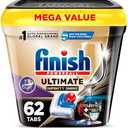 Finish Ultimate Infinity Shine Dishwasher Pods, No Pre-Rinse Dishwasher Detergent Soap Removes Burnt-On Stain, with Protector Shield & CycleSync Technology, Degreasing & Scrubbing Power, 62 Count