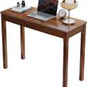 Solid Wood Desk with Drawers - 39 x 16 Inch Narrow Desk, Mid Century Modern Desk, Rubber Wood Vintage Desk, Writing Desk for Small Spaces, Small Desk for Bedroom, Walnut Color