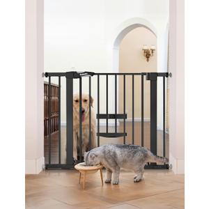 Babelio New Version Baby Gate with Cat Door Adjustable, 29-40" Metal Pet Door for Stairs & Doorways, Pressure Mounted, No Tools Needed, Black
