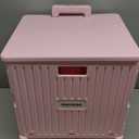 MACOPRO Folding Utility Cart Portable Rolling Crate Handcart Shopping Trolley Collapsible Tool Box, with Lid, Basket on 4 Rotate Wheels, for Grocery, Shopping, Office, Teacher (Pink)