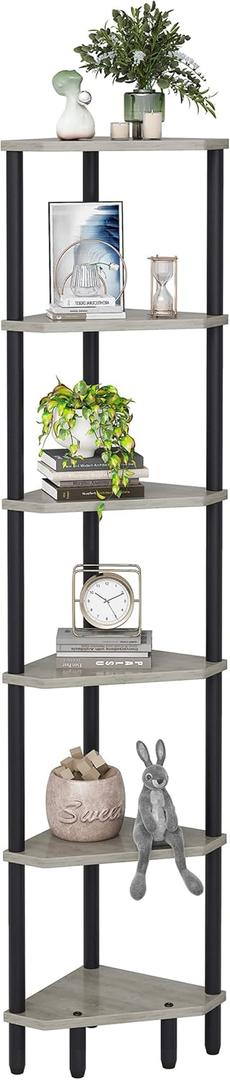 6 Tier Corner Shelf, 66.5'' Tall Standing Shelf, Narrow Display Shelf Stand, Modern Corner Bookshelf, Plant Stand, Corner Bookcase for Living Room, Bedroom, Bathroom, Oak LCS502Q