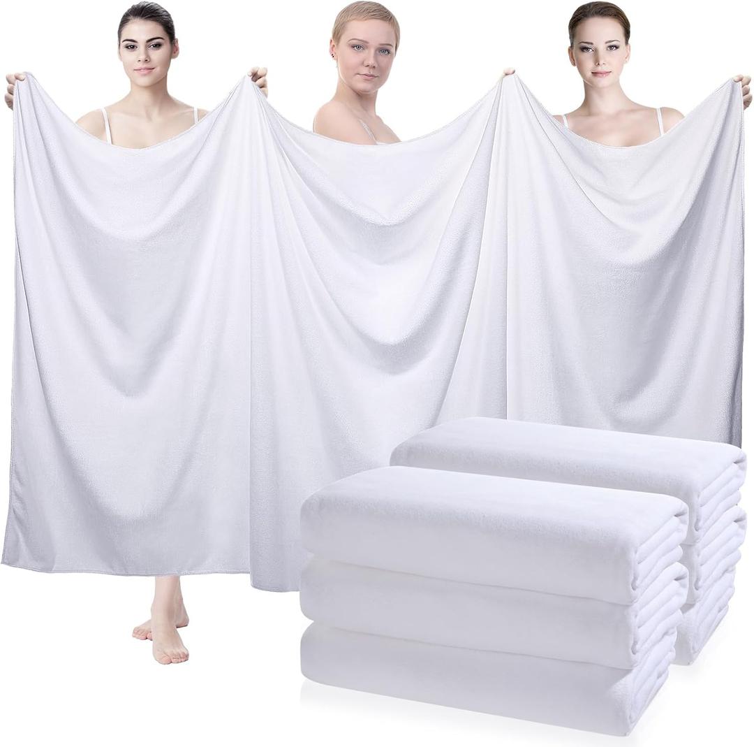 Mixweer 6 Pcs Oversized Bath Towels, 40 x 80 Inch Giant Microfiber Jumbo Bath Sheets Soft Bathroom Microfiber Quick Dry Absorbent Shower Towels for Spa Camping Beach(White)