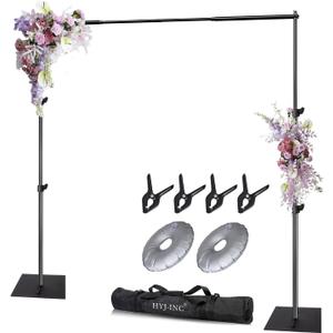 HYJ-INC Pipe and Drape Photography Backdrop Stand Kit Adjustable Photo Background Stand 10ft x 6.5ft with Metal Base for Parties Weddings Birthday Party Events Photo Booth