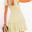 Women Summer Dresses Casual Boho Smocked Ruffle Sun Beach Babydoll Mini Dress Layered Flowy Swing Dress (Yellow, Small)