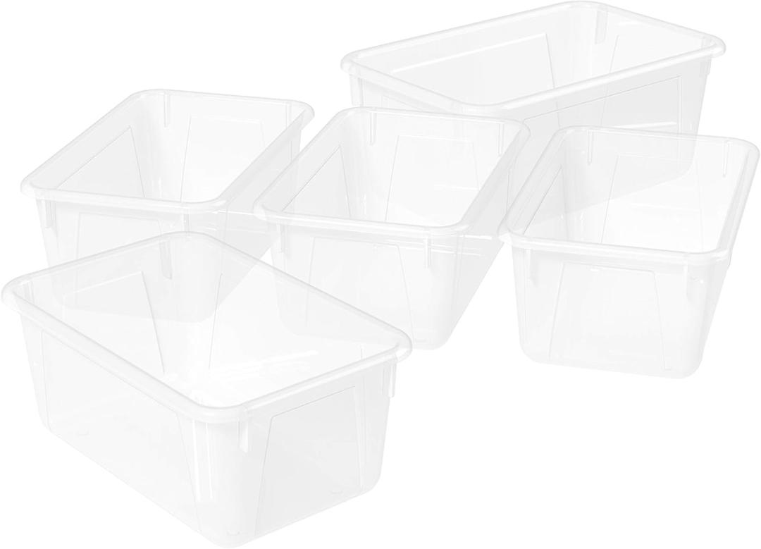 Storex Small Cubby Bins  Plastic Storage Containers for Classroom, 12.2 x 7.8 x 5.1 inches, Translucent, 5-Pack (62461A05C)