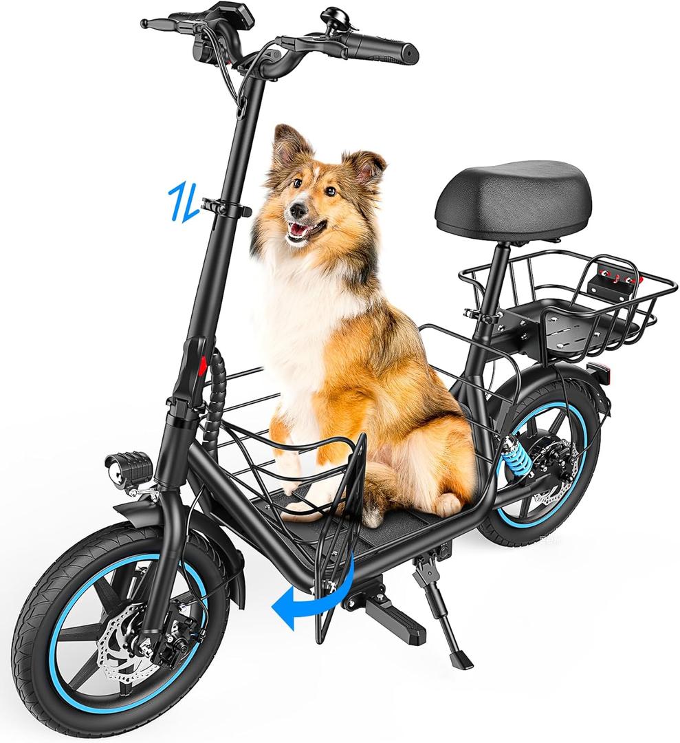 Gyroor C1 Plus Electric Scooter for Adults with Seat & Pet Basket - 30 Miles Range 650W Motor 48V 13.5Ah Battery 18.6MPH 14" Pneumatic Tires Foldable Design Dual Shock Absorbers 300lbs Capacity