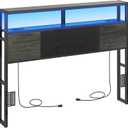 Livofloral Headboard Full Size, Headboards with Charging Station, USB Port and LED Light, Head Board with 2-Tier Storage Shelf, Adjustable Height, Easy Assembly, Sturdy and Stable, Black