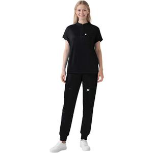 Scrubs for Women Set - Cool Stretch Scrub Top & Jogger Pants with 11 Pockets Breathable Nursing Uniform Scrub Suit (XX-Large, Black)
