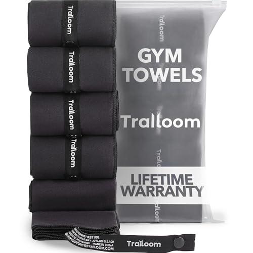 Trailoom Microfiber Workout Towels - Quick Dry, Highly Absorbing, Odor-Free, for Men & Women - Gym Sweat Sports Towel for Hot Yoga, Tennis, Running, Exercise, Working Out, Camping, Set of 3 Black