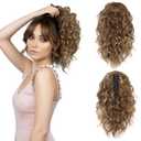 12 Inch Curly Ponytail Extension - Clip in Ponytail Hair Extensions, Natural Claw Clip Ponytail Extension, Synthetic Clip on Ponytails for Women (Color: Light Brown with Blonde Highlights)