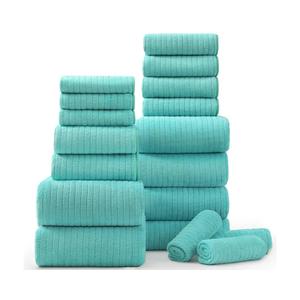 18 Piece Bath Towels Set,Ultra Soft Family Bathroom Towel Set with Hanging Loops-6 Bath Towels,6 Hand Towels,6 Washcloths,Highly Absorbent Quick Dry Shower Towel for Bathroom,Hotel,Spa-Teal Towel Set