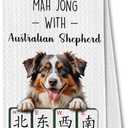 PaBk Of 3 BVHD Australian Shepherd Mahjong Kitchen Towels, Australian Shepherd Dog Lovers Gifts for Women & Men, Mahjong Mah Jong Dog Hand Dish Tea Towels for Kitchen Bathroom Decorative, 16x26 Inch