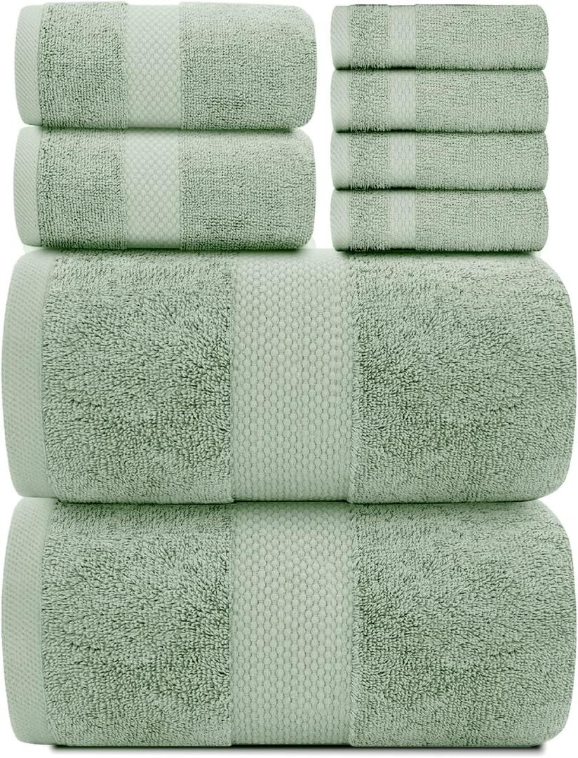 White Classic Luxury Bath Towel Set of 8 Pieces - 100% Turkish Cotton Highly Absorbent Towels for Bathroom, 2 Luxury Bath Towels 700GSM, 2 Hand Towels, 4 Washcloths, Green (11: Mint Green)