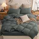 PURE ERA Jersey Knit Duvet Cover Set 100% T-Shirt Cotton Super Soft Comfy 3pc Bedding Set with Zipper Closure (Solid Dark Greenish Gray, Queen)