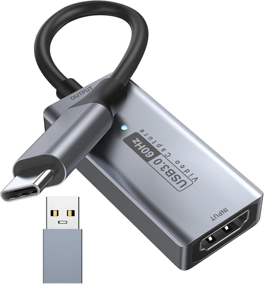 Newhope Video Capture Card, 4K HDMI to USB C 3.0 Capture Card, 1080P HD 60fps Live and Record Video Audio Grabber for Gaming, Streaming, Teaching, Video Conference (Grey)