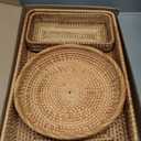 3PCS Rattan Serving Tray,14inch Woven Tray8inch Imitation Rattan Basket Wovens Basket Reusable Bread Baskets Wicker Trays Decorative Woven Trays for Decor Wicker Fruit Baskets for Breakfast, Snack