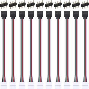 20 Pieces LED RGB Strip Light Connector Male and Female Connector Wire Cable 10 mm Wide Strip to Controller Adaptor with 10 Pieces Male 4 Pin Plugs for 5050 3528 RGB LED Light Strip