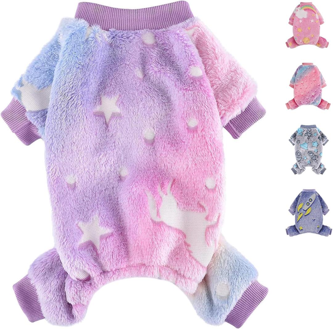 Small Dog Pajamas Pjs Sweater Cute Extra Small Dog Clothes, 4 Legs Puppy Jumpsuit, Warm Winter Fleece Doggie Onesies Pet Apparel Outfits for Chihuahua Yorkie Cat, Pink, XXXS