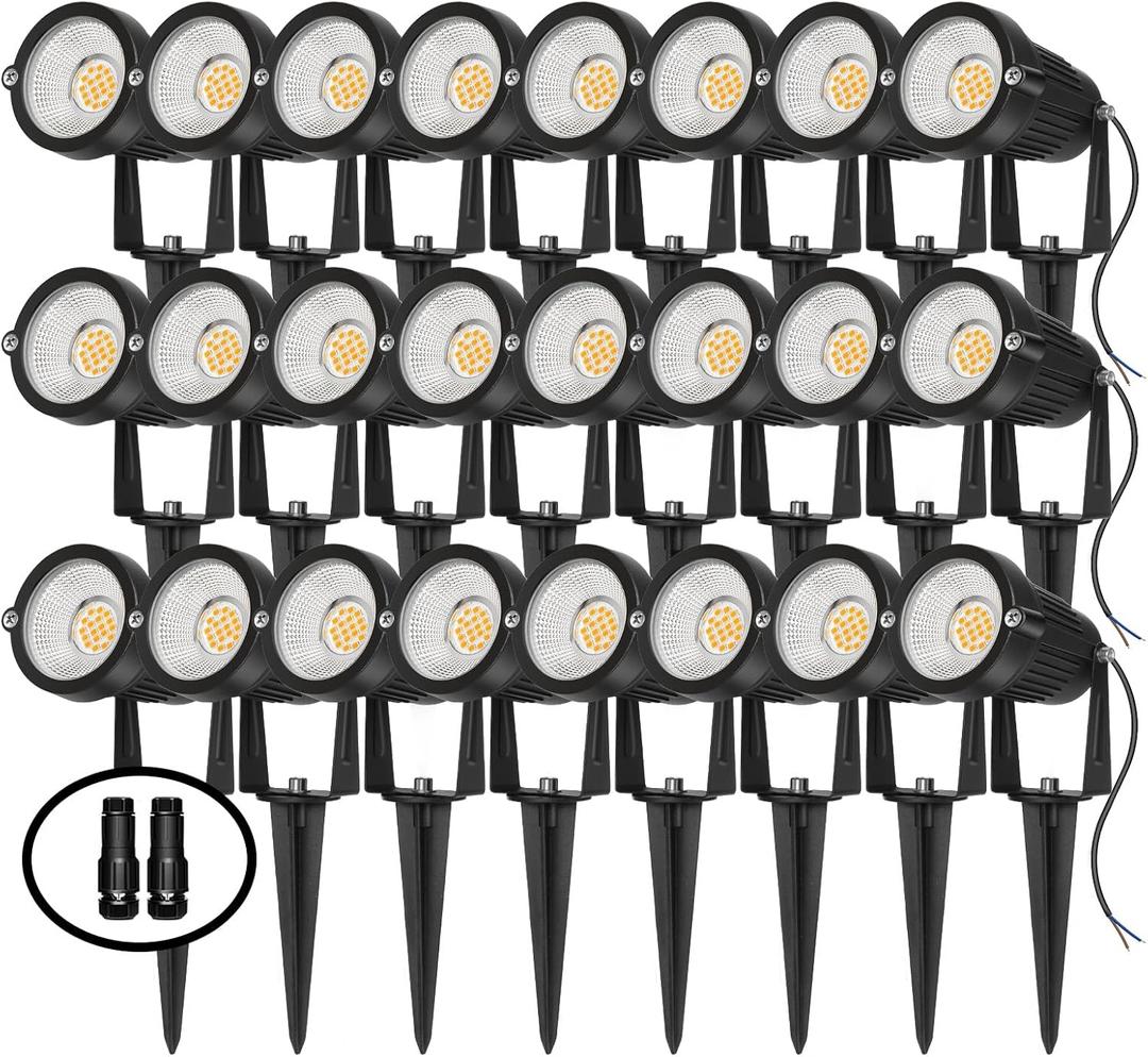Low Voltage Landscape Lights Outdoor: 7W 700LM LED Landscape Lighting with Connectors for Tree Garden Yard Pathway | 12V 24V Warm White 2700K Spotlights | IP65 Waterproof | 24 Pack