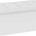 Youdesure White Folding Storage Ottoman Bench, Faux Leather Footrest for Living Room, Ottoman with Storage Padded Seat for Bedroom, Holds up to 350lbs