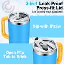 Sursip 40 oz Insulated Tumbler with Handle and Straw-Stainless Steel Vacuum Insulated Mug,Gifts for Women Men Him Her,Iced Tea or Coffee,Drinks Cold up to 24 Hours,Fit Car Holder-Blue